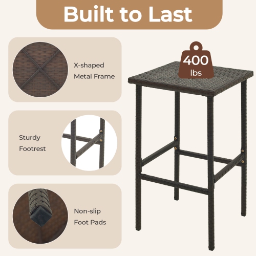 Costway Wicker Bar Stools Set of 2 with Removable Seat Cushions Footrest Support 400 LBS