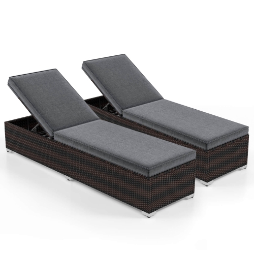 COSTWAY  2 PCs Chaise Lounge With 4-Level Backrest Heavy-Duty Metal Frame Seat Cushion In Grey