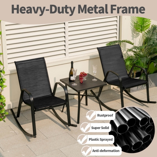 Costway 2 PCE Patio Rocking Chair Heavy-Duty Metal Rocker Outdoor Anti-Slip Black