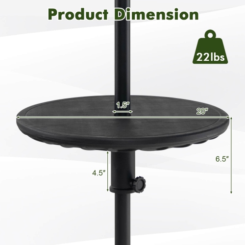 Costway 20" Patio Umbrella Table with 1.5" Umbrella Hole All-weather Round Table Tray