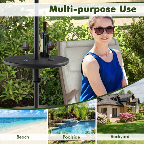 Costway 20" Patio Umbrella Table with 1.5" Umbrella Hole All-weather Round Table Tray