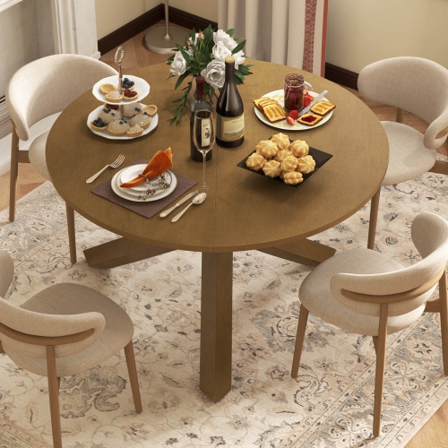 Table ronde de 47 po avec pattes en bois d'acacia massif de Costway pour 4-6 personne pour la cuisine