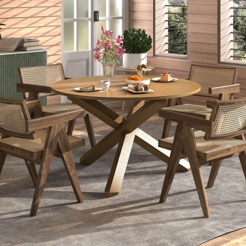 Table ronde de 47 po avec pattes en bois d'acacia massif de Costway pour 4-6 personne pour la cuisine