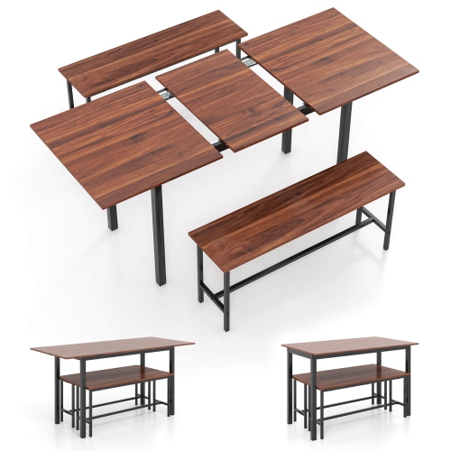 Costway 3 Piece Dining Table Set for 4-6 63"Kitchen Table with 2 Benches Metal Frame