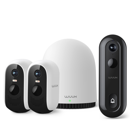 WUUK Security Cameras Wireless Outdoor and Battery Doorbell Camera-only BestBuy, 3 Cams Kit, 2K Resolution, 32GB Homebase Support Up to 8 Cams, No Mo