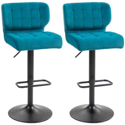 HOMCOM  Adjustable Bar Stools Set Of 2, Swivel Tufted Velvet Fabric Barstools With Footrest And Back, Bar Chairs for Kitchen Counter And Dining Room