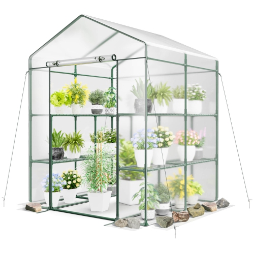 Mini-serre portative de Costway avec 3 niveaux, 8 tablettes, porte à fermeture à glissière pour les plantes
