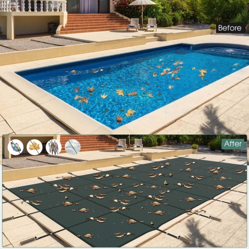 Goplus Winter Swimming Leaf Pool Cover Safety Pool Cover for Pool Size: 40 X 20 FT