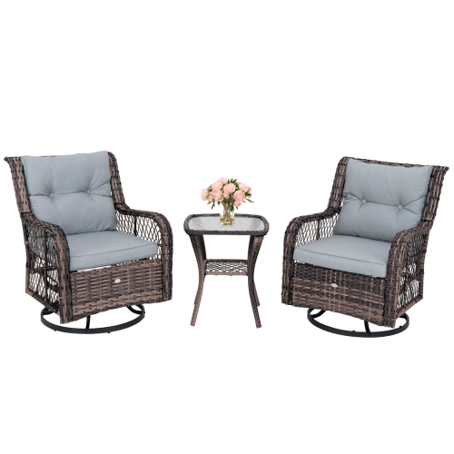 Costway 3 PCS Patio Furniture Set Rocking Chairs Set of 2 with Glass Top Side Table
