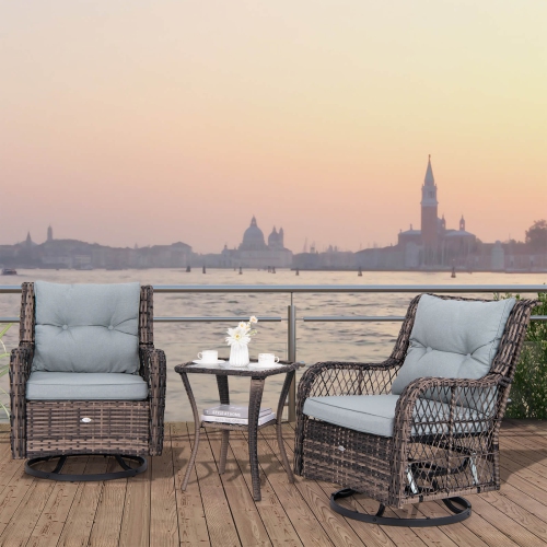 Costway 3 PCS Patio Furniture Set Rocking Chairs Set of 2 with Glass Top Side Table