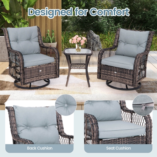 Costway 3 PCS Patio Furniture Set Rocking Chairs Set of 2 with Glass Top Side Table
