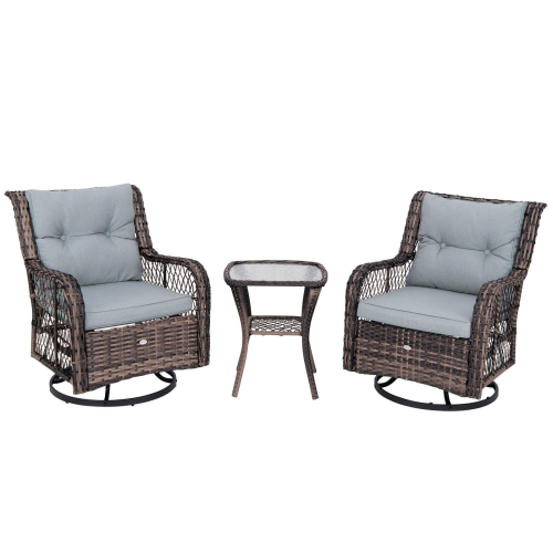 Costway 3 PCS Patio Furniture Set Rocking Chairs Set of 2 with Glass Top Side Table