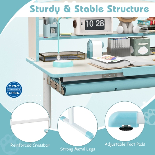 Costway Kids Study Desk with 7-Level Tiltable Desktop Adjustable Height Pull Out Drawer