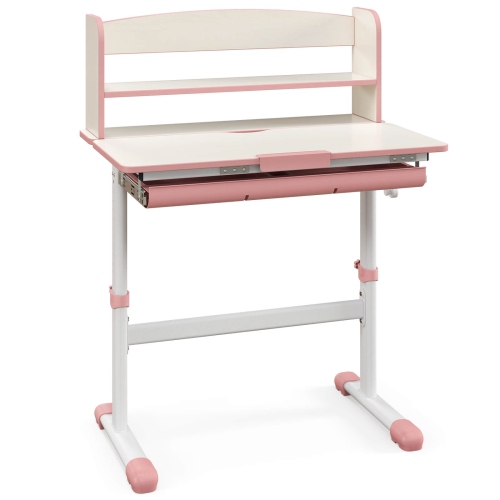 Costway Kids Study Desk with 7-Level Tiltable Desktop Adjustable Height Pull Out Drawer