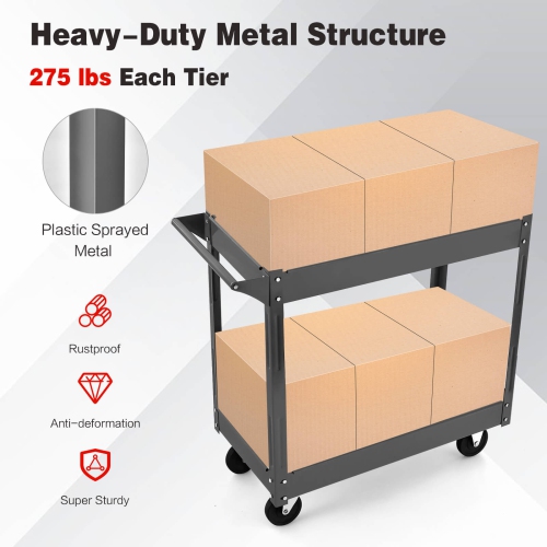 Costway 2-Tier Utility Cart Metal Service Cart Rolling Tool Storage Organizer with Handle
