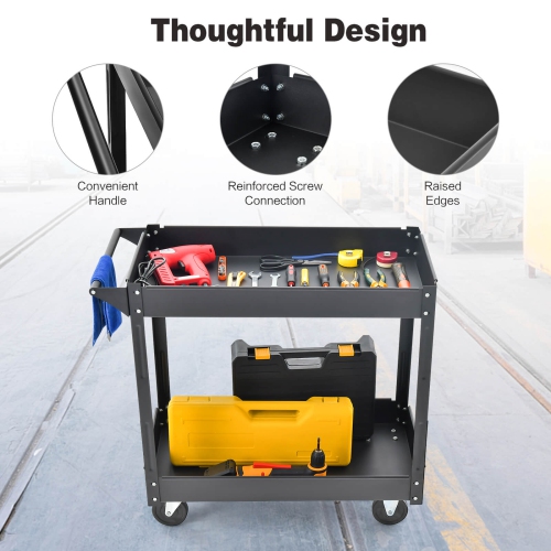 Costway 2-Tier Utility Cart Metal Service Cart Rolling Tool Storage Organizer with Handle