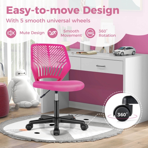 Chaise de bureau ergonomique à hauteur réglable pour enfants avec chaise de travail à roulettes universelles de Costway