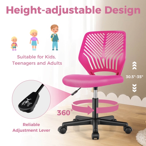 Chaise de bureau ergonomique à hauteur réglable pour enfants avec chaise de travail à roulettes universelles de Costway