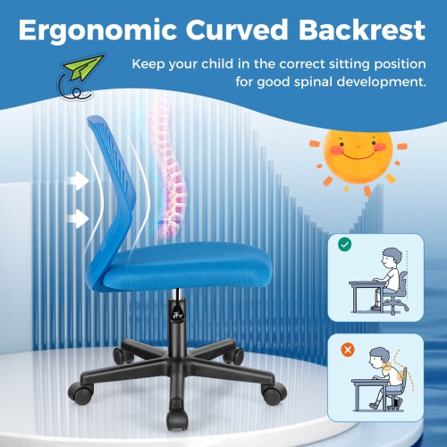 Chaise de bureau ergonomique à hauteur réglable pour enfants avec chaise de travail à roulettes universelles de Costway