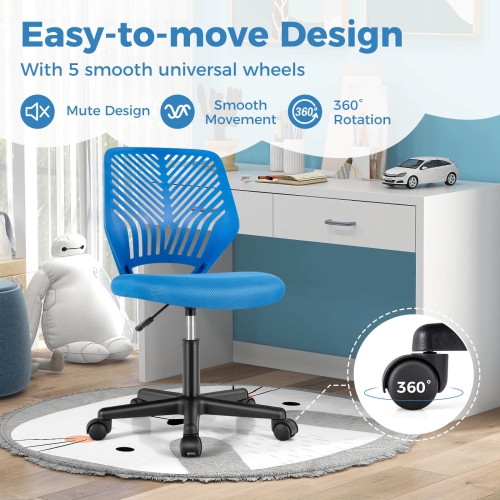 Chaise de bureau ergonomique à hauteur réglable pour enfants avec chaise de travail à roulettes universelles de Costway