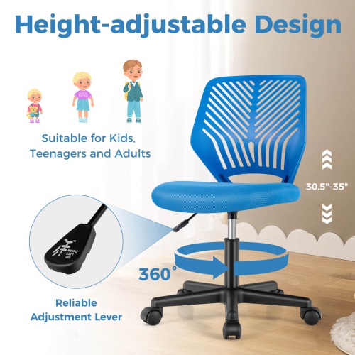 Chaise de bureau ergonomique à hauteur réglable pour enfants avec chaise de travail à roulettes universelles de Costway