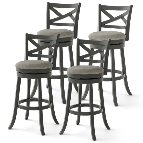 COSTWAY  Swivel Bar Stools Set Of 4 Bar Height Chairs With Hollow Back Soft-Padded Seat In Grey