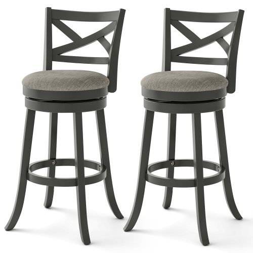 COSTWAY  Swivel Bar Stools Set Of 2 Bar Height Chairs With Hollow Back Soft-Padded Seat In Grey