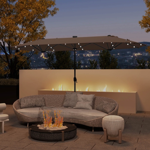 Parasol de patio recto verso 13FT de Costway avec base de parasol à manivelle et lumières solaires