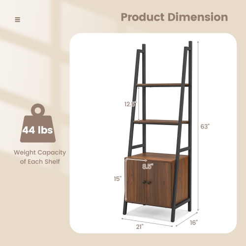 Costway 2 PCS Ladder Shelf Industrial Bookcase with Cabinet Metal Frame for Living Room