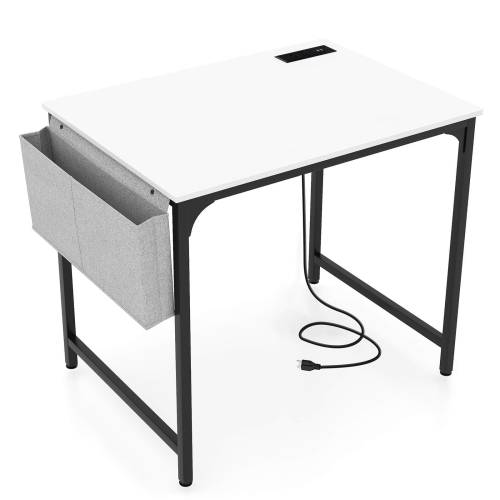 Costway 32" Computer Desk Small with Charging Station Storage Bag & Headphone Hook