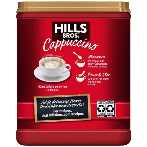 Hills Bros Instant Decadent Classic Cappuccino Mix with a Hint of Sweetness, Easy to Use and Convenient, Enjoy Coffeehouse Flavor at Home, Frothy, 14