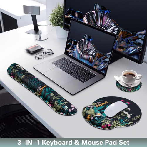Mouse Pad with Wrist Rest Set,3-in-1 Wrist Support Mouse Pad Set,Gaming Mouse Pad with Anti-Skid Base,Ergonomic Mouse Pad,Memory Foam Keyboard Gel