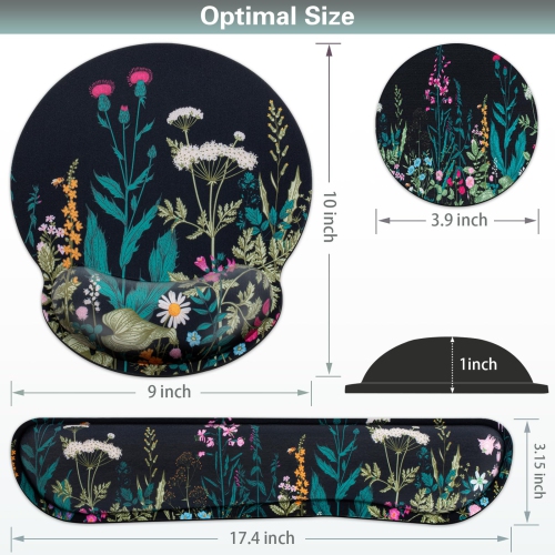 Mouse Pad with Wrist Rest Set,3-in-1 Wrist Support Mouse Pad Set,Gaming Mouse Pad with Anti-Skid Base,Ergonomic Mouse Pad,Memory Foam Keyboard Gel