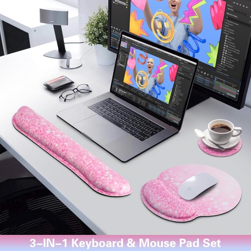 Mouse Pad with Wrist Rest Set, 3-in-1 Wrist Support Mouse Pad Set,Gaming Mouse Pad with Anti-Skid Base,Ergonomic Mouse Pad,Memory Foam Keyboard Gel