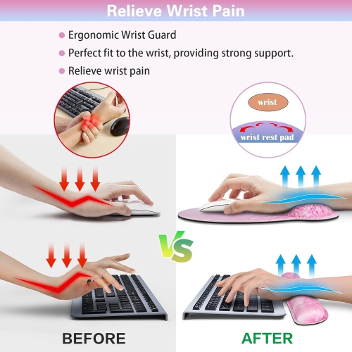 Mouse Pad with Wrist Rest Set, 3-in-1 Wrist Support Mouse Pad Set,Gaming Mouse Pad with Anti-Skid Base,Ergonomic Mouse Pad,Memory Foam Keyboard Gel