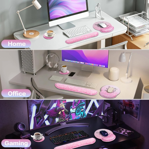 Mouse Pad with Wrist Rest Set, 3-in-1 Wrist Support Mouse Pad Set,Gaming Mouse Pad with Anti-Skid Base,Ergonomic Mouse Pad,Memory Foam Keyboard Gel