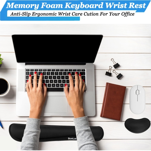 Keyboard Wrist Rest,Memory Foam Pad Set for Easy Typing & Pain Relief, Ergonomic Sets for Keyboard, Gel Mouse Wrist Rest, Smooth Fiber Cushion Wrist