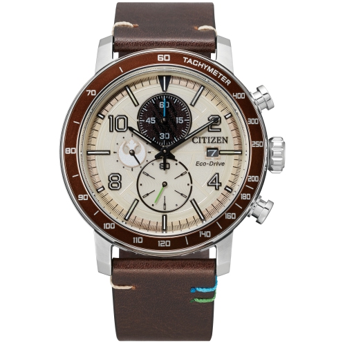 Star Wars Mens Luke Skywalker Japanese Eco-Drive Watch 44mm Silver-Tone Stainless Steel Case Brown Leather Strap with Beige Dial