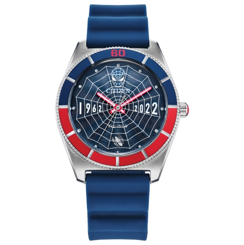 Montre pour homme-Man japonais Eco-Drive 43&nbsp;mm boîtier inox argenté bracelet polyuréthane bleu avec cadran bleu de Marvel