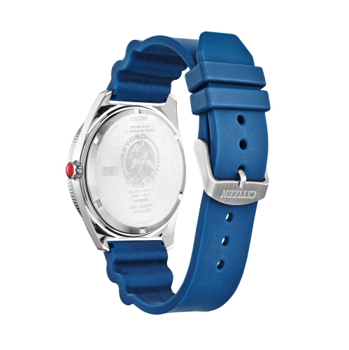 Montre pour homme-Man japonais Eco-Drive 43&nbsp;mm boîtier inox argenté bracelet polyuréthane bleu avec cadran bleu de Marvel