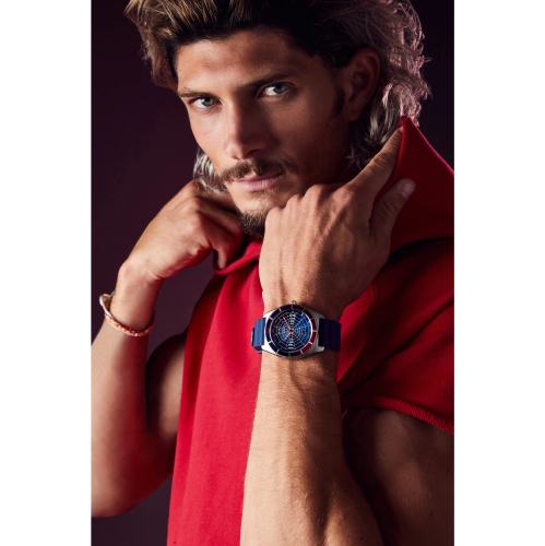 Montre pour homme-Man japonais Eco-Drive 43&nbsp;mm boîtier inox argenté bracelet polyuréthane bleu avec cadran bleu de Marvel