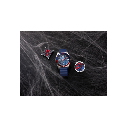 Montre pour homme-Man japonais Eco-Drive 43&nbsp;mm boîtier inox argenté bracelet polyuréthane bleu avec cadran bleu de Marvel