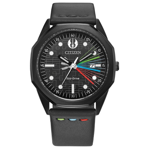Image 1 of 8.. Star Wars Mens Jedi Master Japanese Eco-Drive Watch 41mm Black Stainless Steel Case Leather Strap with Black Dial