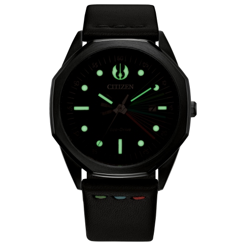 Montre pour hommes à éco-conduite japonaise, 41 mm cadran noir, boîtier inox noir, cadran noir, Maître Jedi Star Wars