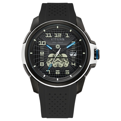 Montre pour homme à éco-conduite impériale japonaise, Stormtrooper, 44&nbsp;mm, boîtier inox noir, bracelet polyuréthane, cadran noir