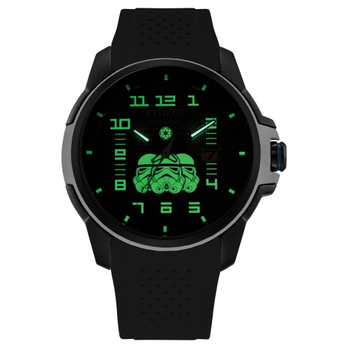 Montre pour homme à éco-conduite impériale japonaise, Stormtrooper, 44 mm, boîtier inox noir, bracelet polyuréthane, cadran noir