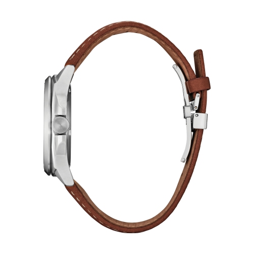 Marvel Mens Avengers Japanese Eco-Drive Watch 42mm Silver-Tone Stainless Steel Case Brown Leather Strap with Black Dial