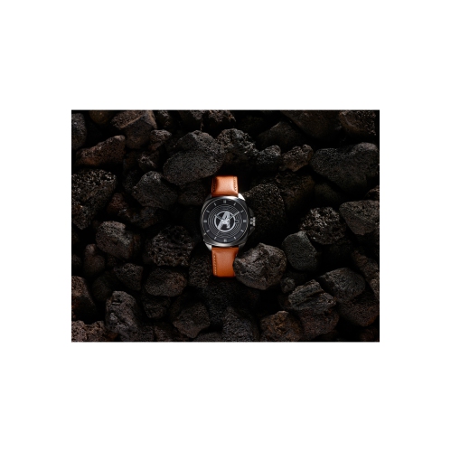 Marvel Mens Avengers Japanese Eco-Drive Watch 42mm Silver-Tone Stainless Steel Case Brown Leather Strap with Black Dial