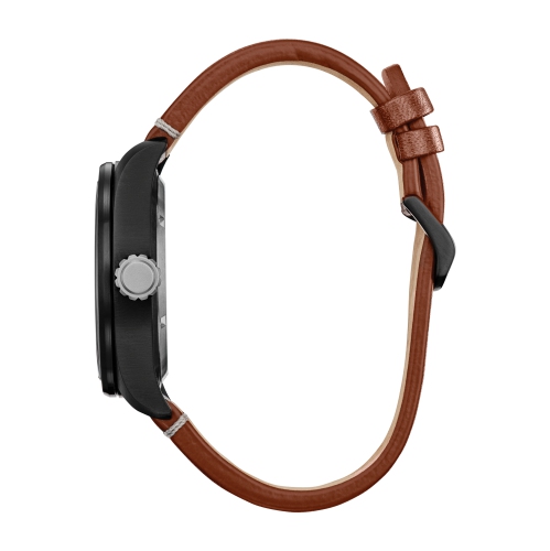 Star Wars Mens Chewbacca Japanese Eco-Drive Watch 43mm Black Stainless Steel Case Brown Leather Strap with Black Dial