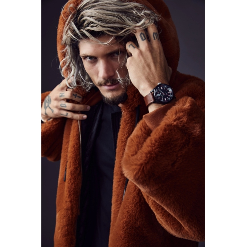 Star Wars Mens Chewbacca Japanese Eco-Drive Watch 43mm Black Stainless Steel Case Brown Leather Strap with Black Dial